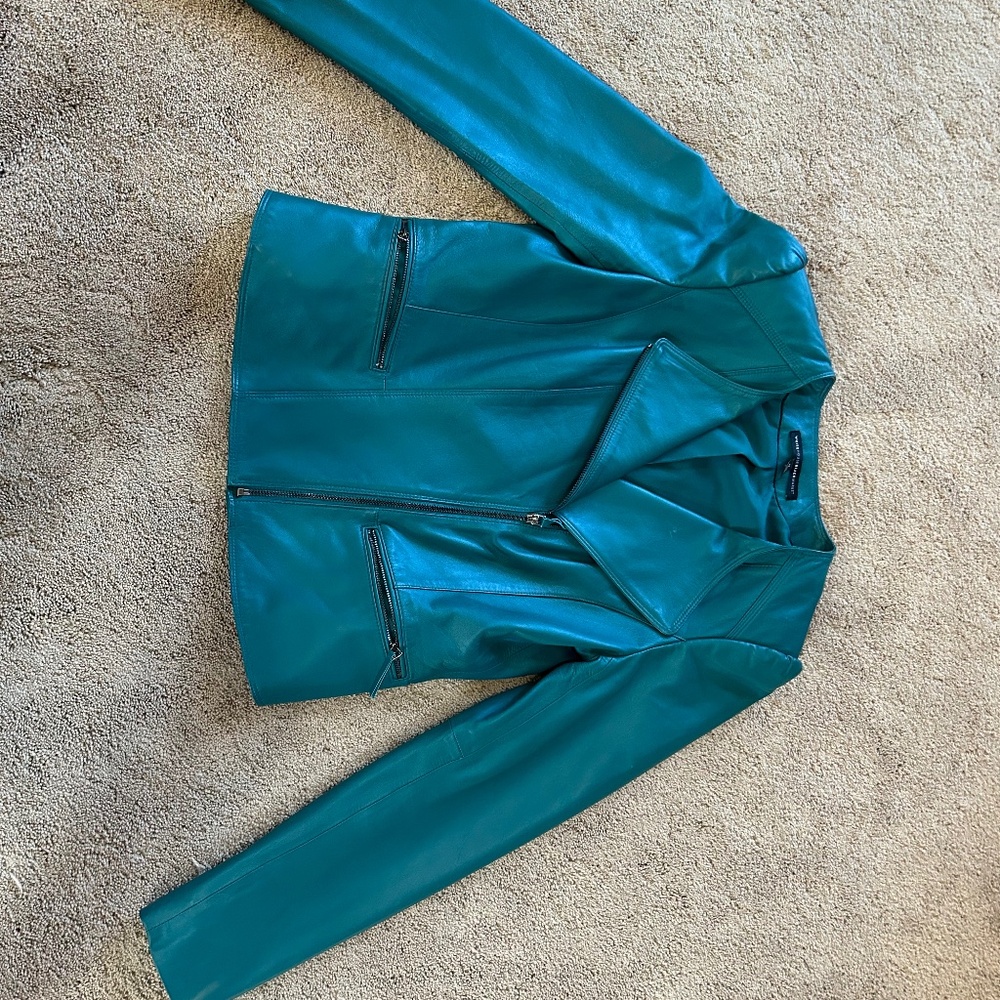 White House Black Market Leather Jacket -Teal Medium